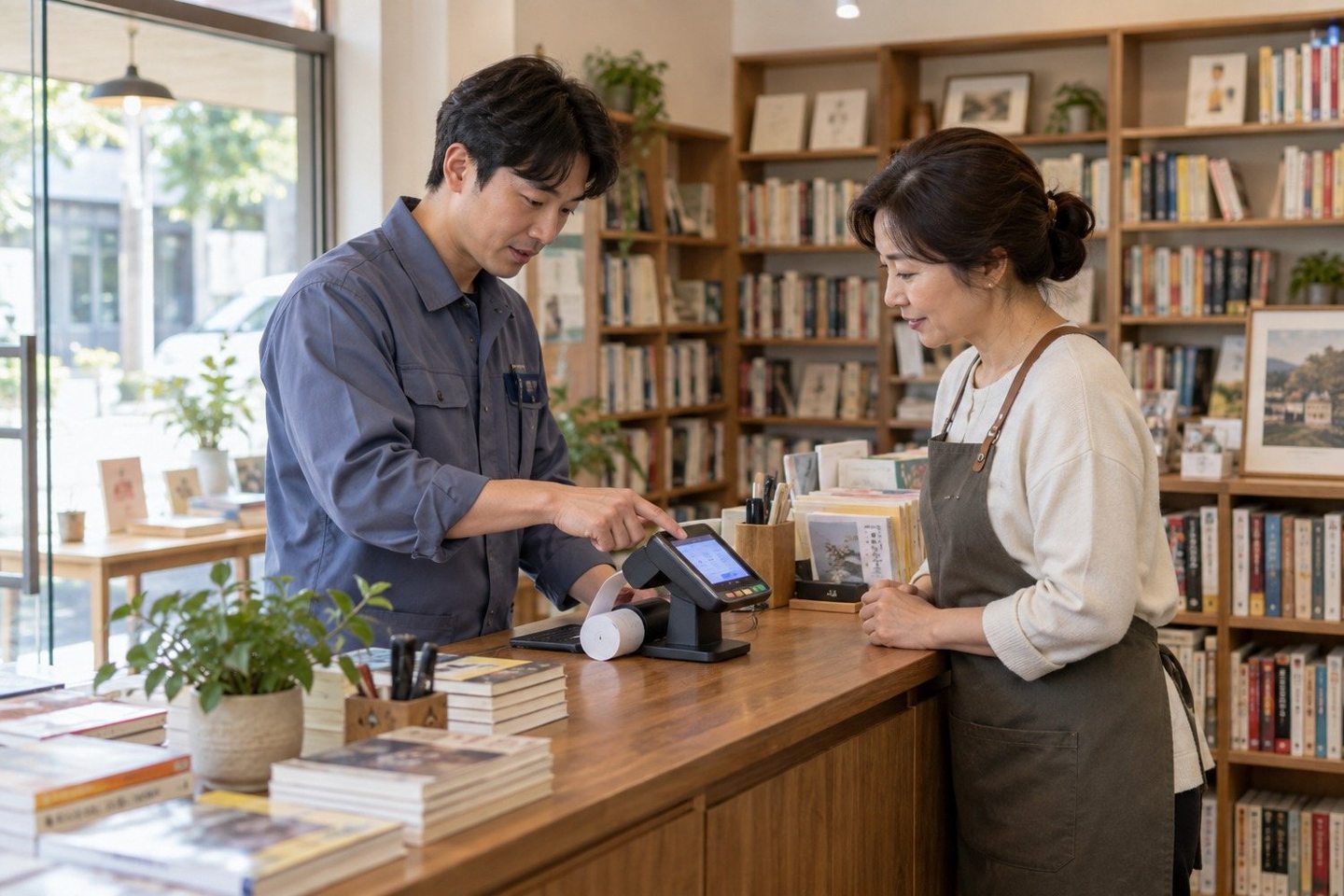 매장 계산대에서 고객의 카드결제를 받는 운영자 — PG 카드 수수료 묻고, 맞춰 보고, 켜는 데 하루 남짓입니다.